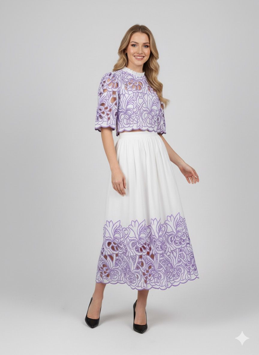 Lavender Bloom Embroidered Cord Set