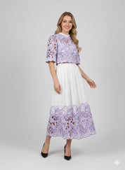 Lavender Bloom Embroidered Cord Set