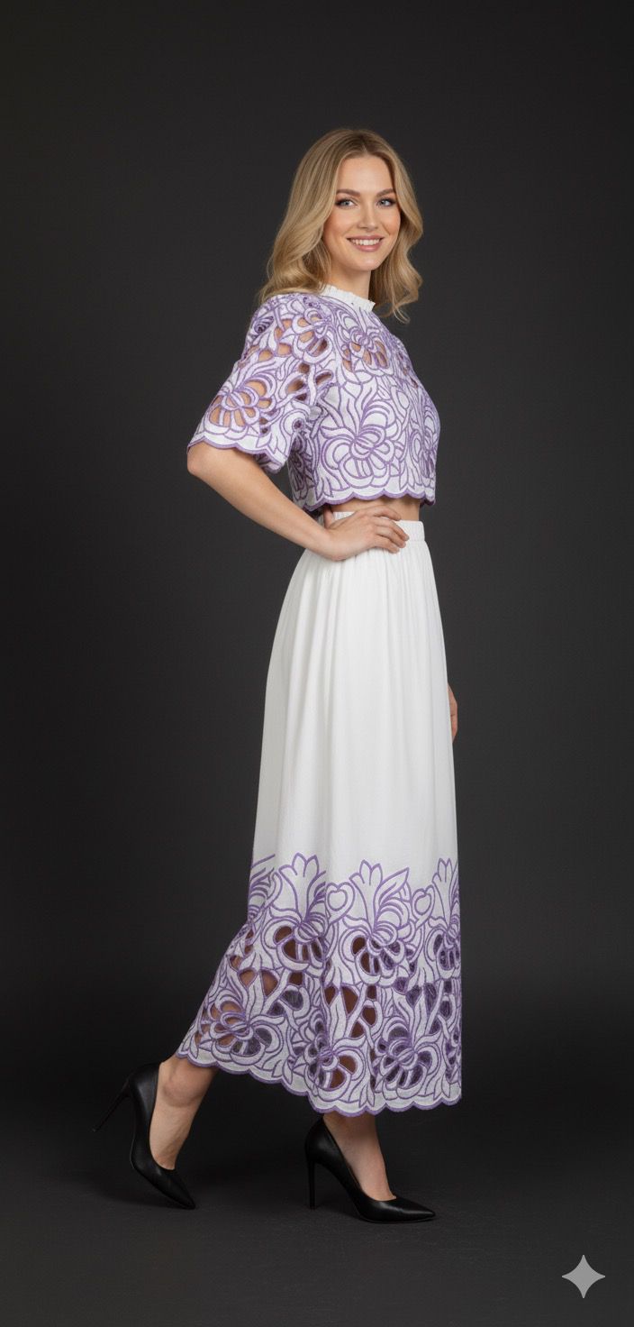 Lavender Bloom Embroidered Cord Set