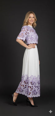 Lavender Bloom Embroidered Cord Set