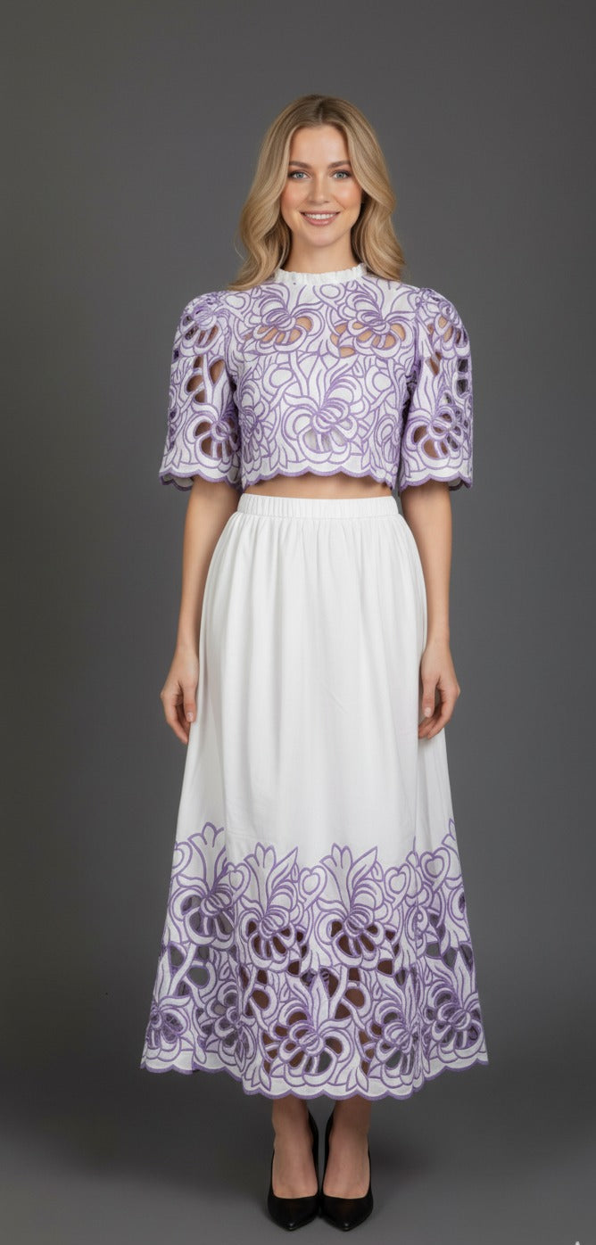 Lavender Bloom Embroidered Cord Set