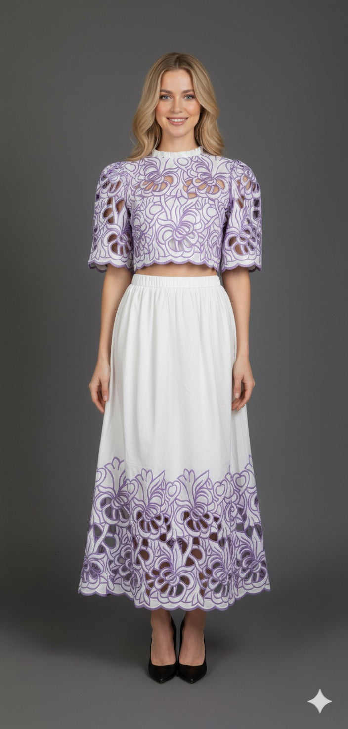 Lavender Bloom Embroidered Cord Set