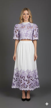 Lavender Bloom Embroidered Cord Set