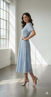 Blue Mist Lace Midi Dress