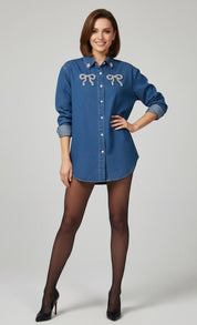 Crystal Bow Denim Shirt