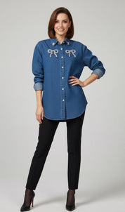 Crystal Bow Denim Shirt