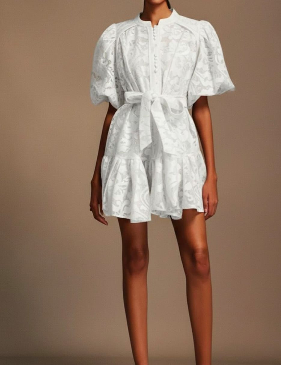 Crimson Bloom Belted Dress