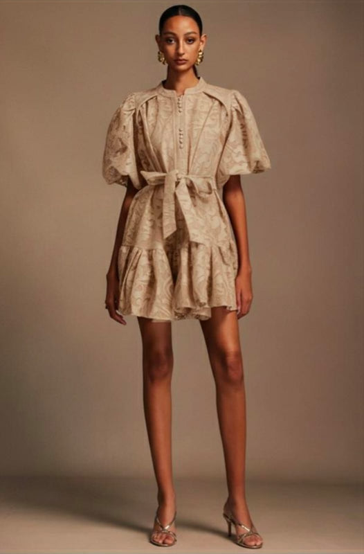 Crimson Bloom Belted Dress