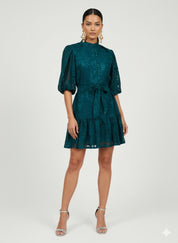 Crimson Bloom Belted Dress