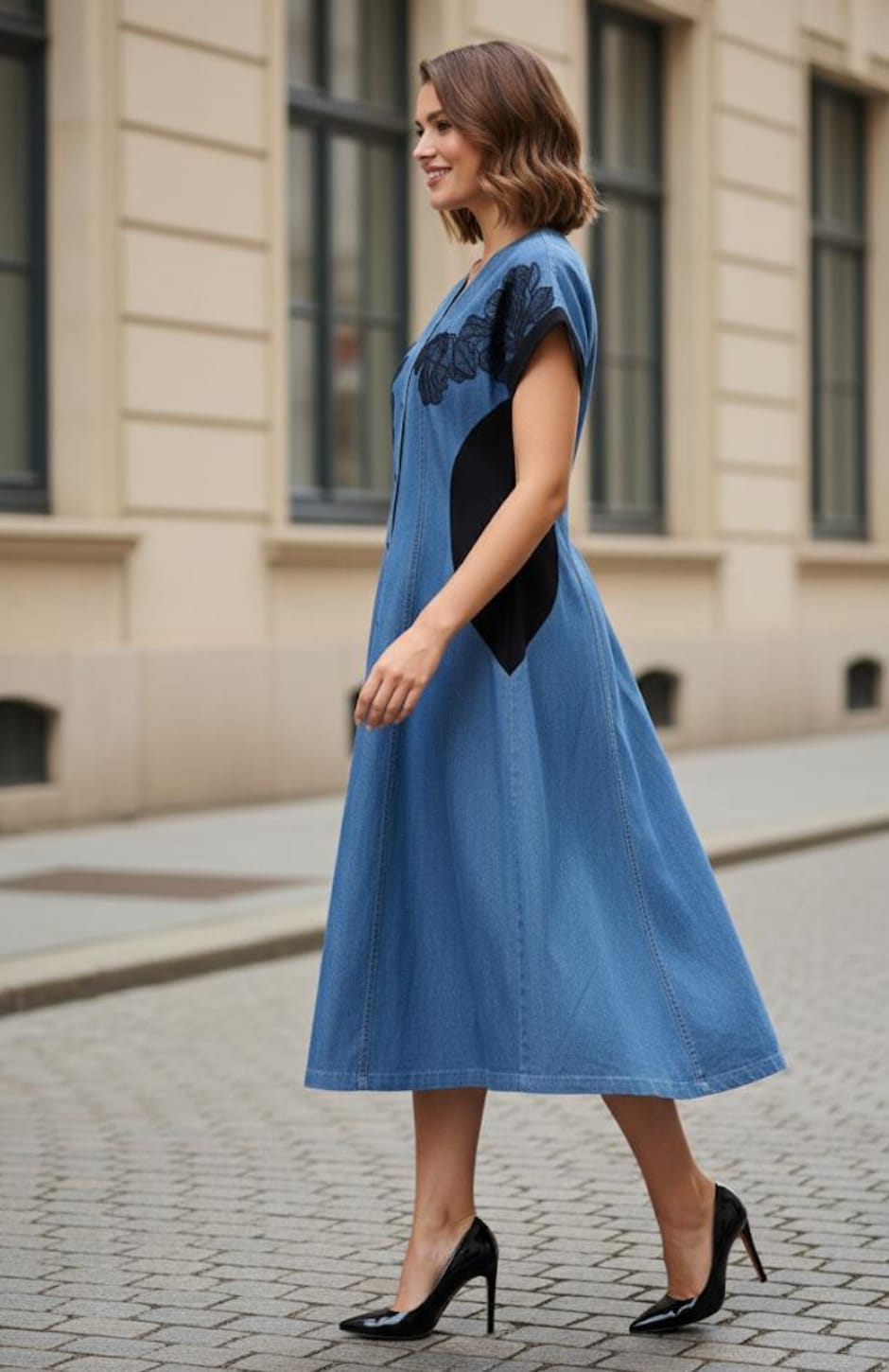 Denim Bloom Button Dress