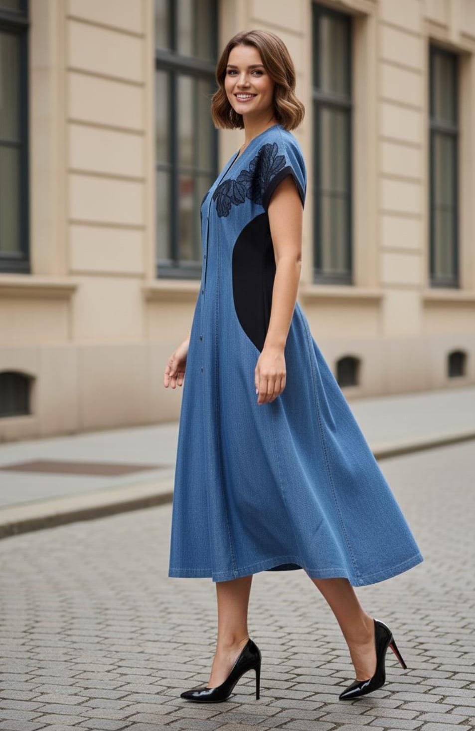 Denim Bloom Button Dress