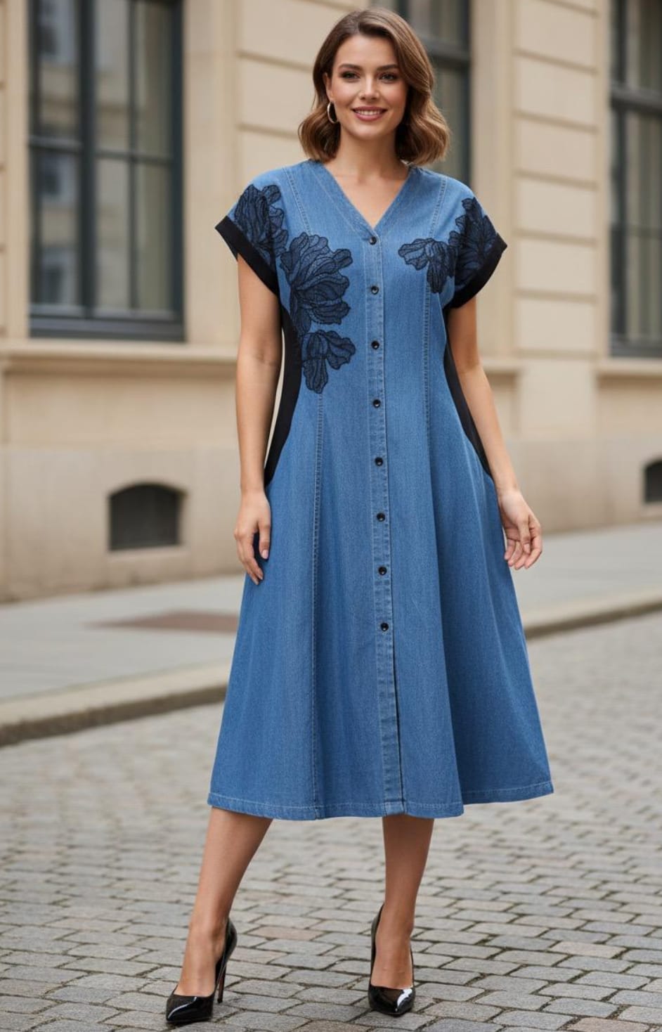 Denim Bloom Button Dress