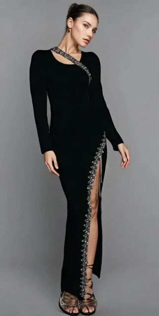 Black High-Slit Evening Gown
