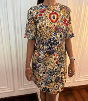 Golden Tapestry Floral Dress