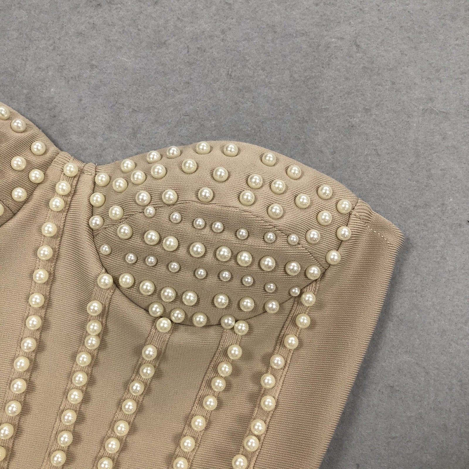 Pearl-Embellished Sculpted Mini Dress