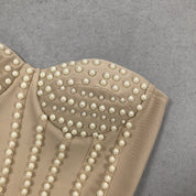 Pearl-Embellished Sculpted Mini Dress