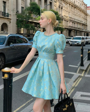 Aqua Blue Jacquard A-Line Party Dress