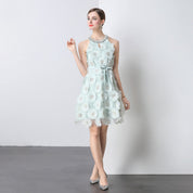 Aqua Petal Tulle Mini Dress