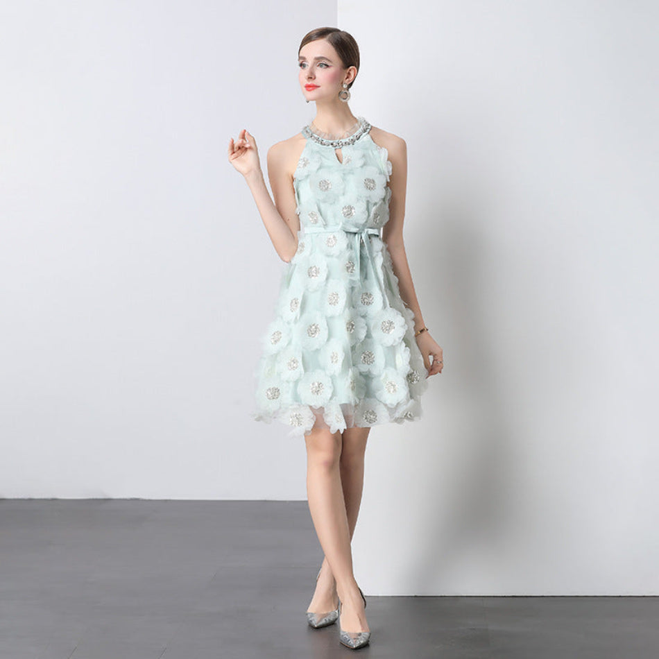Aqua Petal Tulle Mini Dress
