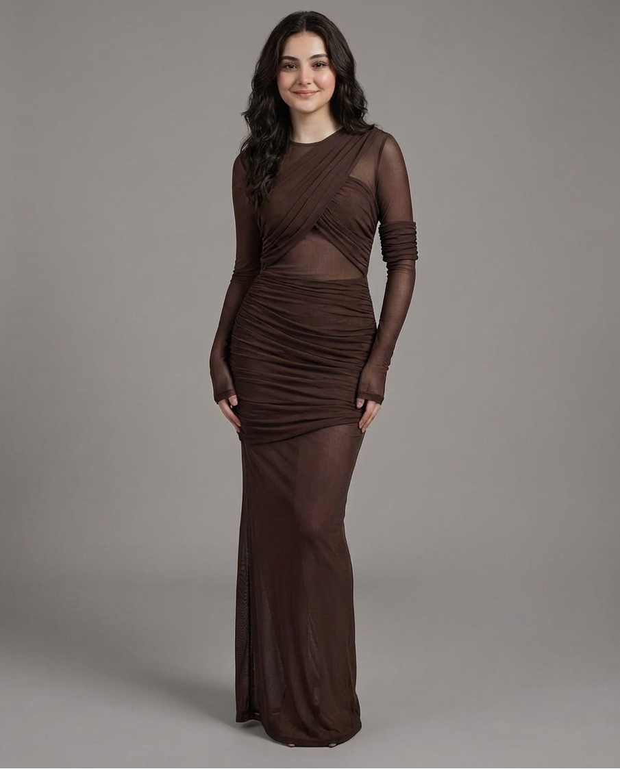 Mesh Rushed Long Dress