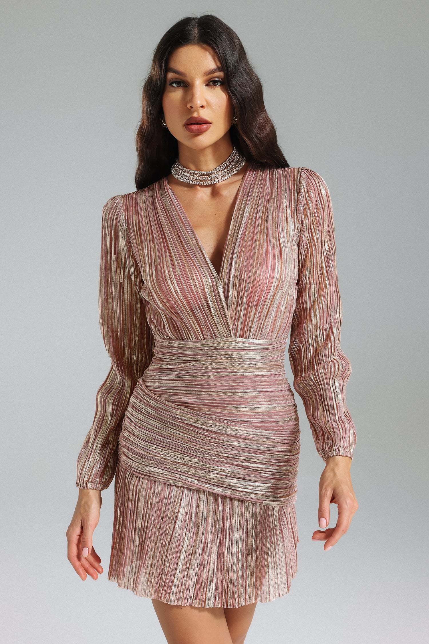 Rose Dusk Metallic Mini Dress