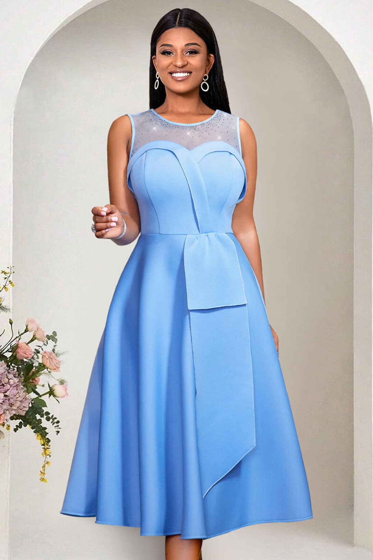 Serenity Sleeveless A-Line Dress – Sky Blue