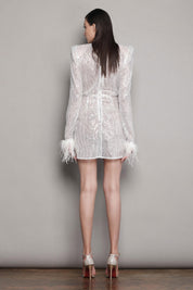 Luxe Whisper Feather-Trim Mini Dress