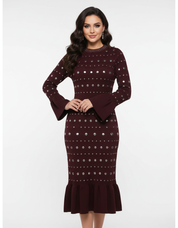 Long Sleeve Studded Crochet Knit Midi dress