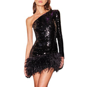 Midnight Plume One-Shoulder Mini