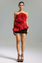 Crimson Bloom Sculpted Corset Top