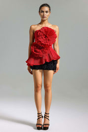 Crimson Bloom Sculpted Corset Top