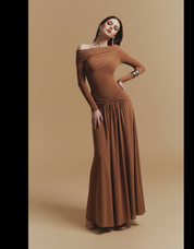 Off-Shoulder Draped Maxi Dress