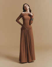 Off-Shoulder Draped Maxi Dress