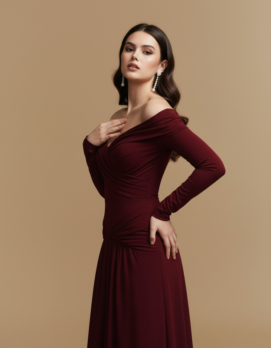 Off-Shoulder Draped Maxi Dress