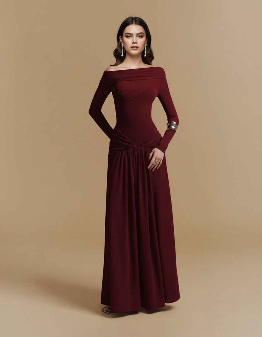 Off-Shoulder Draped Maxi Dress