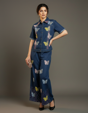Butterfly Embroidered Denim Set