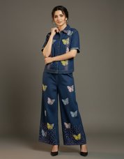Butterfly Embroidered Denim Set
