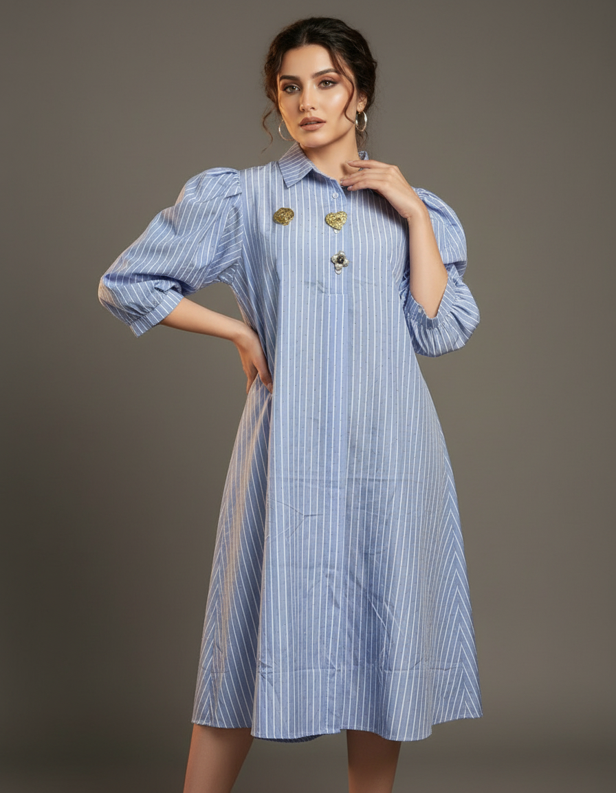 Ocean Mist Striped blue Tunic Dress