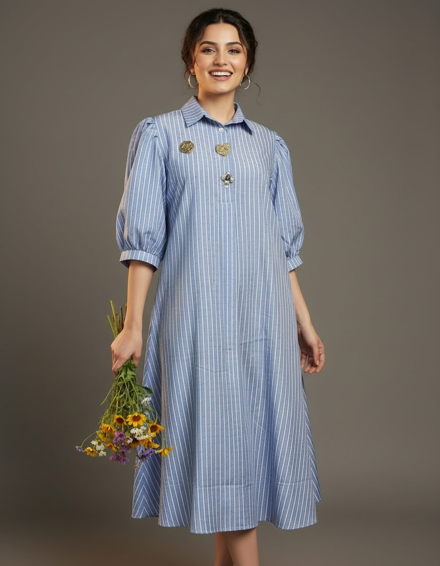 Ocean Mist Striped blue Tunic Dress