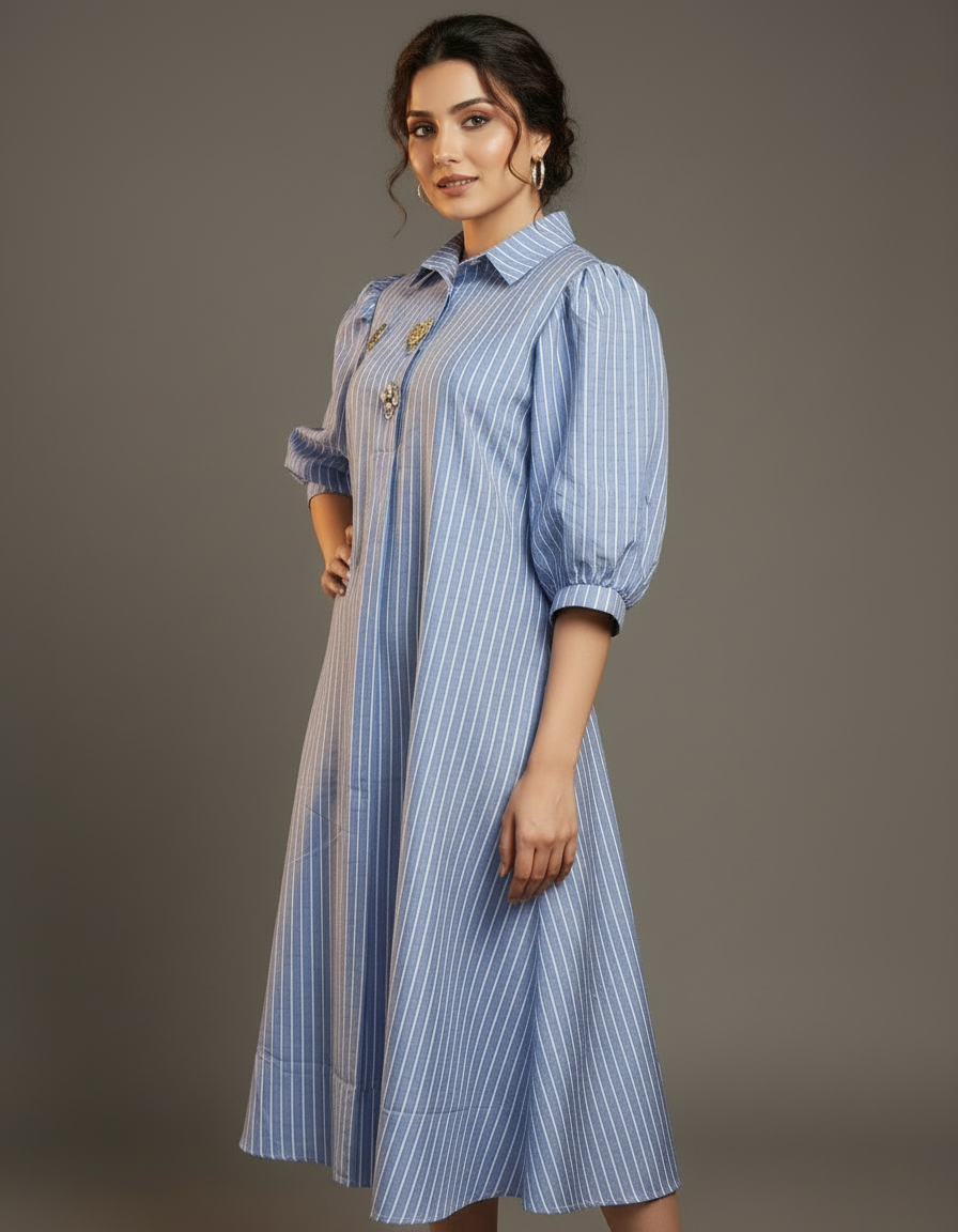Ocean Mist Striped blue Tunic Dress