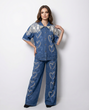 Heart-Embellished Denim cord set