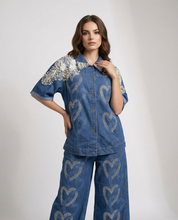 Heart-Embellished Denim cord set