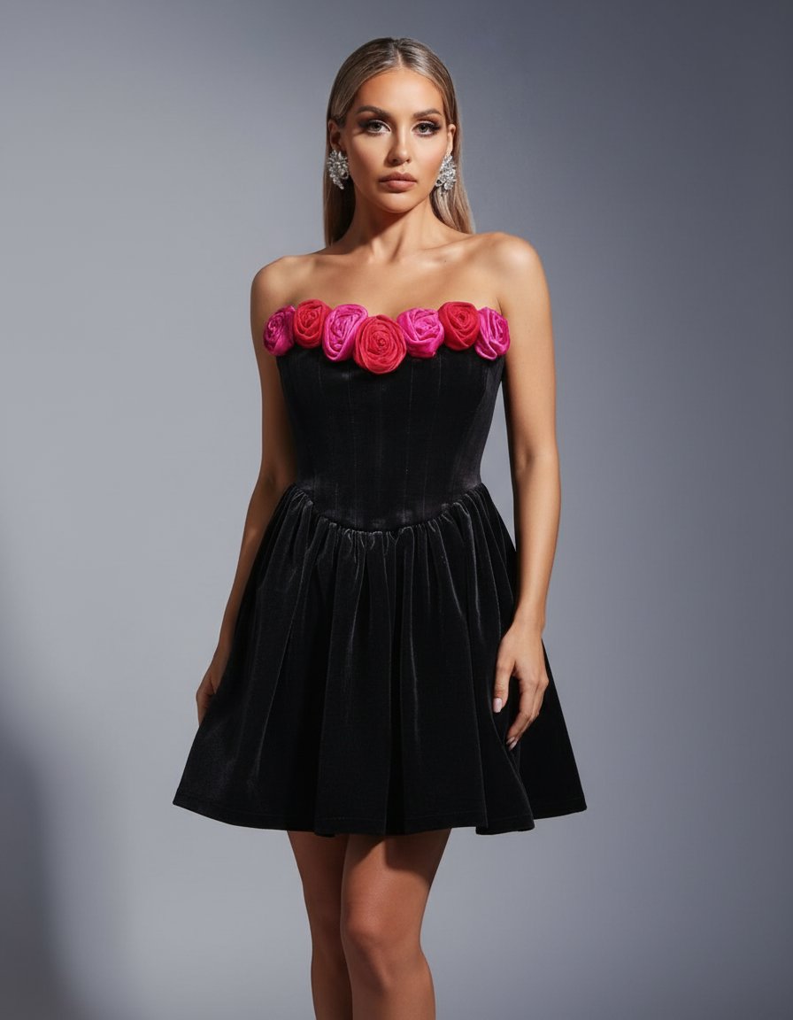 Black Square-Neck Fit & Flare Mini Dress