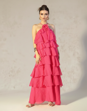 Fuchsia Rosewater Ruffle Maxi Dress