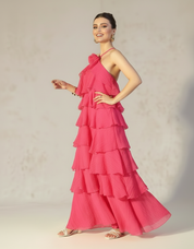 Fuchsia Rosewater Ruffle Maxi Dress