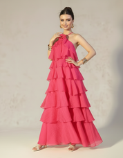 Fuchsia Rosewater Ruffle Maxi Dress