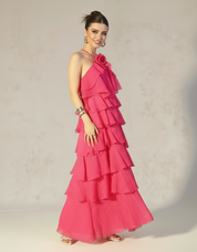 Fuchsia Rosewater Ruffle Maxi Dress