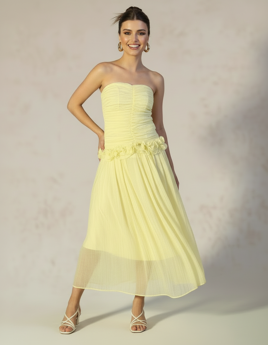 Sunburst Chiffon Ruffle Midi Dress