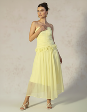 Sunburst Chiffon Ruffle Midi Dress