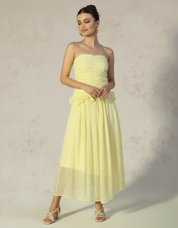 Sunburst Chiffon Ruffle Midi Dress